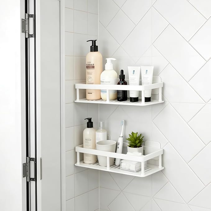 ACEXINYAN 2pc Wall Mounted Storage Rack, No Drill Shelves for Wall, Floating Shelves Damage-Free Expand Walls Space for Living Room Kitchen Bathroom (2, White)