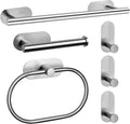 JiGiU Self Adhesive Towel Bar, Bathroom Hardware Set Include 16-Inch Bath Towel Bar,Toilet Paper Holder Towel Ring & 3 Packs Towel Hooks Stainless Steel Wall Mount No Drill Sticky on Towel Holder Kit