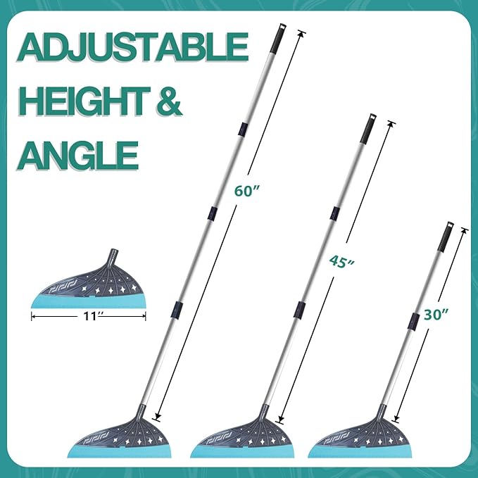 Air Broom for Household Cleaning, Silicone Broom Adjustable Handle, Sweep and Scrape 2-in-1 Squeegee Broom for Wet&Dry Messes, Hair, Liquids, Glass, Bathroom, Kitchen on Smooth Floor (Gray)