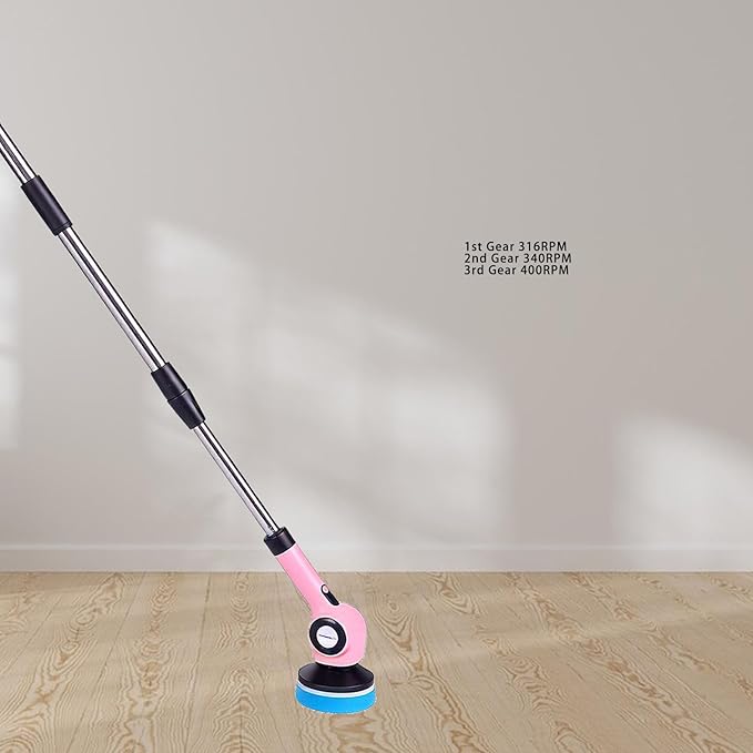 Electric Cleaning Brush, Rotating Scrub Brush with Adjustable Angle Heads, Built in Battery and Time Saving Design for Kitchen and Bathroom Deep Cleaning in Pink