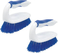 LOLA Iron Shaped Handled Scrub Brush, 2 Pack, Ergonomic Handle, No Slip Grip, Fiber Bristles, Heavy Duty Tile & Floor Cleaner