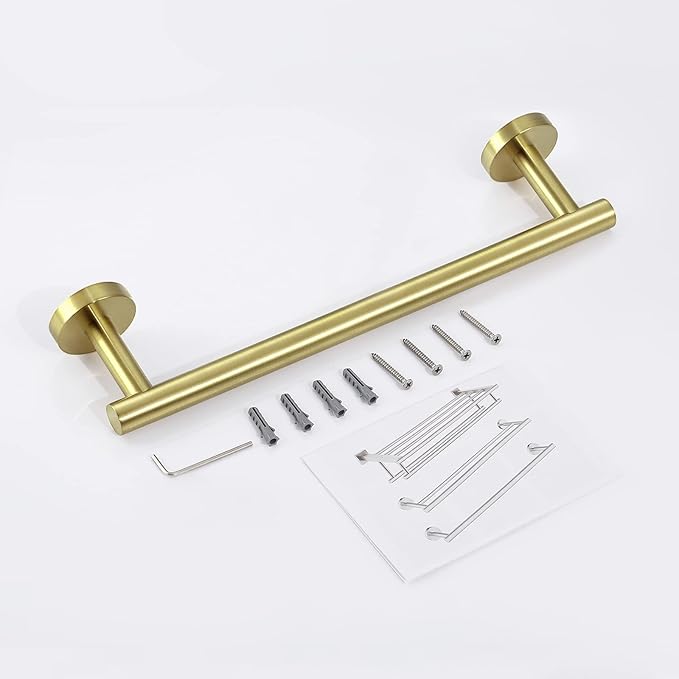 KES 9.6 Inches Hand Towel Bar Bathroom Towel Holder Kitchen Dish Cloths Hanger SUS304 Stainless Steel RUSTPROOF Wall Mount Brushed Gold, Total Length 12 Inch, A2000S30-BZ
