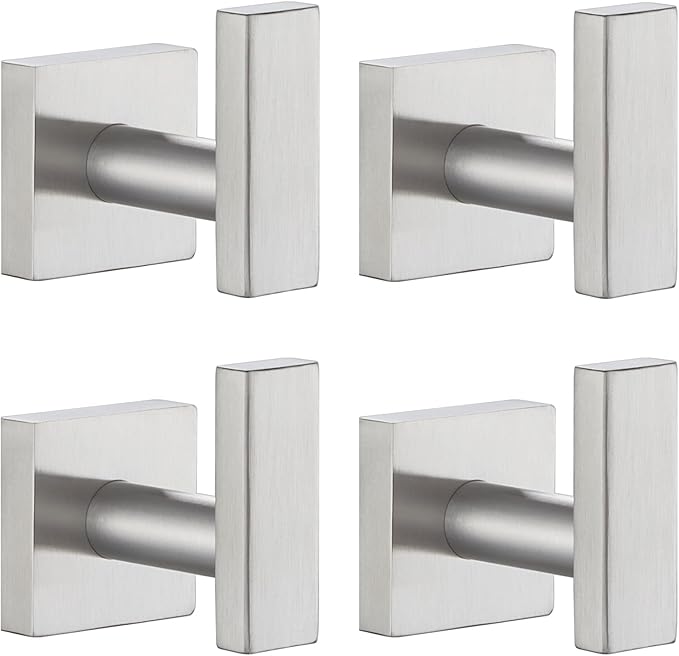 Angle Simple Towel Hooks for Bathroom, SUS304 Stainless Steel Robe Coat Hook Wall Mount, Brushed Nickel, 4 Pack