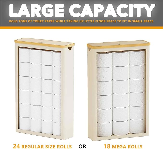 SpaceAid Extra Large Toilet Paper Storage with Lid, Hold up to 24 Regular Rolls or 18 Mega Rolls, Slim Toilet Paper Basket Holder Bin Container, Bathroom Accessories Organizer, Beige