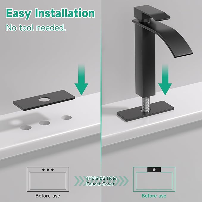 6.3IN Sink Faucet Hole Cover, Deck Plate Escutcheon - Sink Hole Cover, Plumbing Cover Plates, 6.3" Square Escutcheon for Bathroom Faucet 1-3 Hole, Stainless Steel(Mate Black)