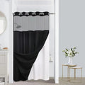No Hooks Required Waffle Weave Shower Curtain with Snap in Liner-Hotel Grade Waterproof & Mesh Top Window Spa Like Small Stall Bath Curtain Machine Washable 54Wx80L Black