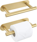 2 Pieces Self Adhesive Brushed Gold Toilet Paper Holder, Commercial Toilet Paper Dispenser Toilet Roll Holder, Double Base Paper Towel Holder Wall Mount No Drilling for Bathroom, Kitchen