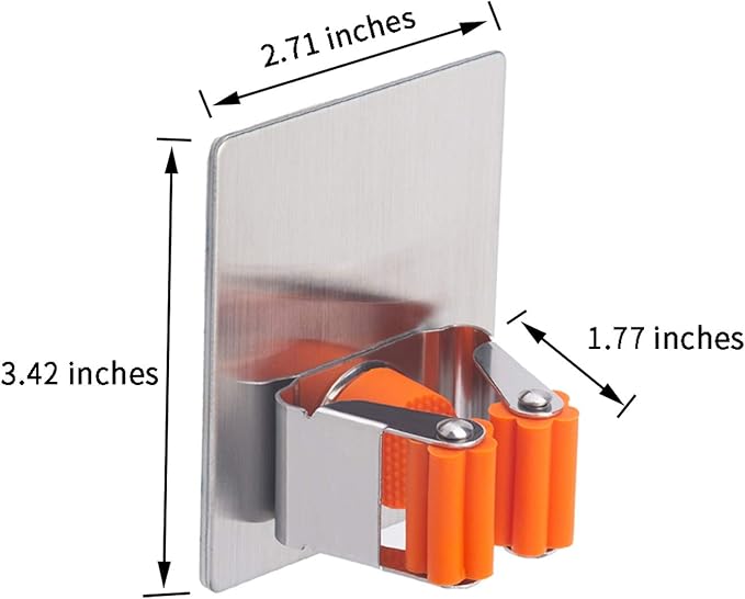 Stainless Steel Self Adhesive Broom Holder Wall Mount - Heavy Duty Mop and Broom Hooks Organizer, No Drill Magnetic Broom Hanger for Kitchen, Bathroom, Garage-Orange (4 Pack)