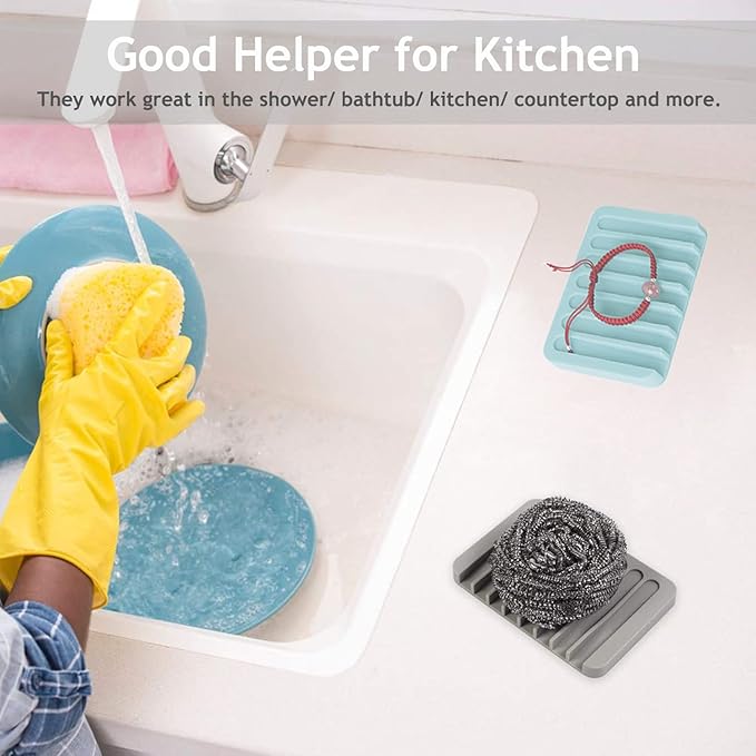 Self Draining Soap Dishes, 3 Pcs Silicone Soap Saver, Waterfall Drainer Soap Holder for Bathroom, Extend Soap Life, Keep Soap Bars Dry Clean & Easy Cleaning (Teal)