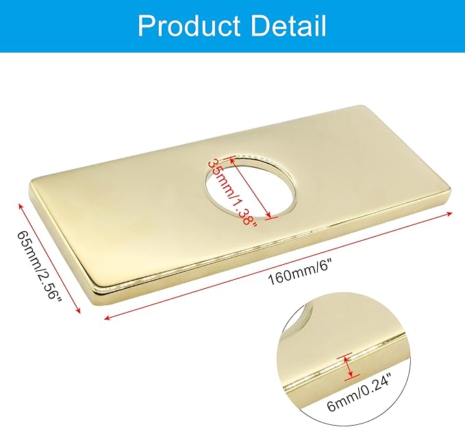 Biaungdo 6" Hole Cover Deck Plate, Gold Escutcheon Plate Stainless Steel Bathroom Faucet Plate Rectangle Faucet Cover Plate for 1 or 3 Hole Bathroom Vanity Sink Faucet