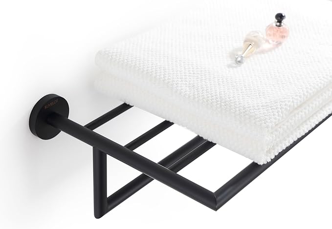 Towel Racks for Bathroom, Towel Shelf Matte Black, Wall Mounted Bath Towel Holder, Modern Hotel Style Towel Bar 26Inch, 077100-MB Leo Series