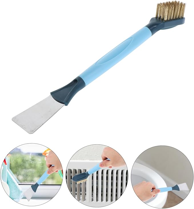 LIFKOME Groove Cleaning Brush with Scraper Dual Head Grout Crevice Cleaner for Bathroom Kitchen Ergonomic Handle for Cleaning of Tight Spaces
