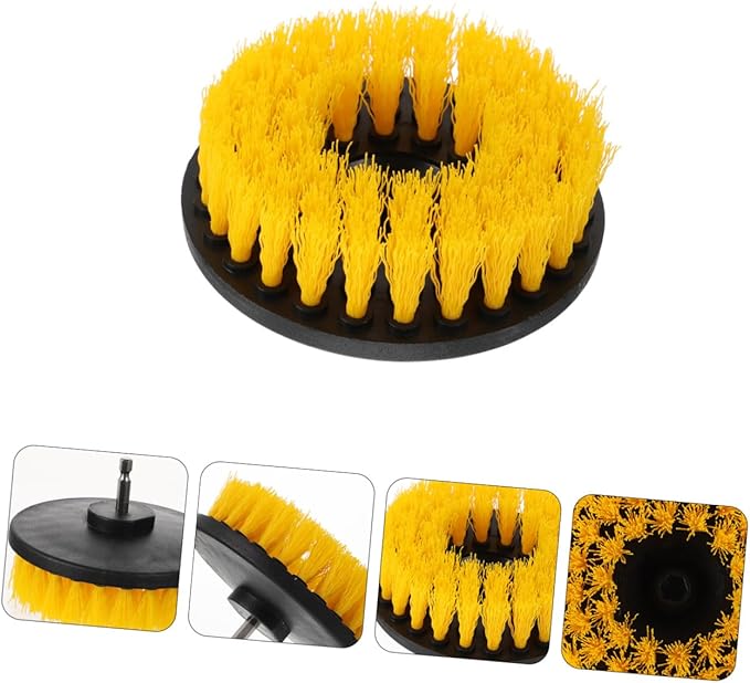 Electric Drill Brush Attachment Set 5-inch Hollow Round Brush Heads Yellow Replacement for Kitchen Floor Bathroom Heavy-Duty Scrubbing Household Cleaning Tools