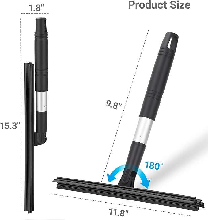 11.8" Triple-Blade Shower Squeegee, Timenu Wiper-Inspired Design for Glass Doors, Tile Walls, Mirrors & Window Cleaning（Black）