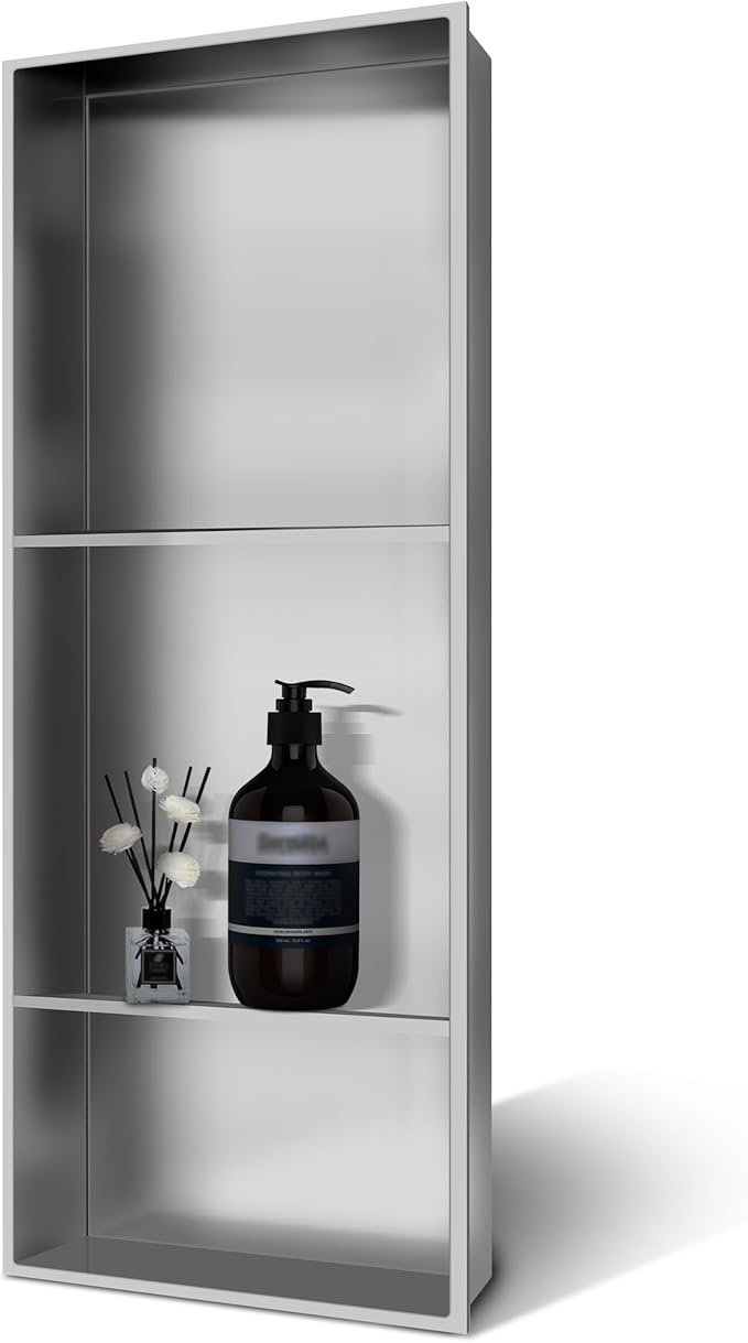 Shower Niche 13 × 31, 3 Shelves Wall Niche Recessed Shelf for Bathroom Storage, Shower Niche Insert Tile Ready No Tile Needed Over Mount Installation, Brushed Nickel
