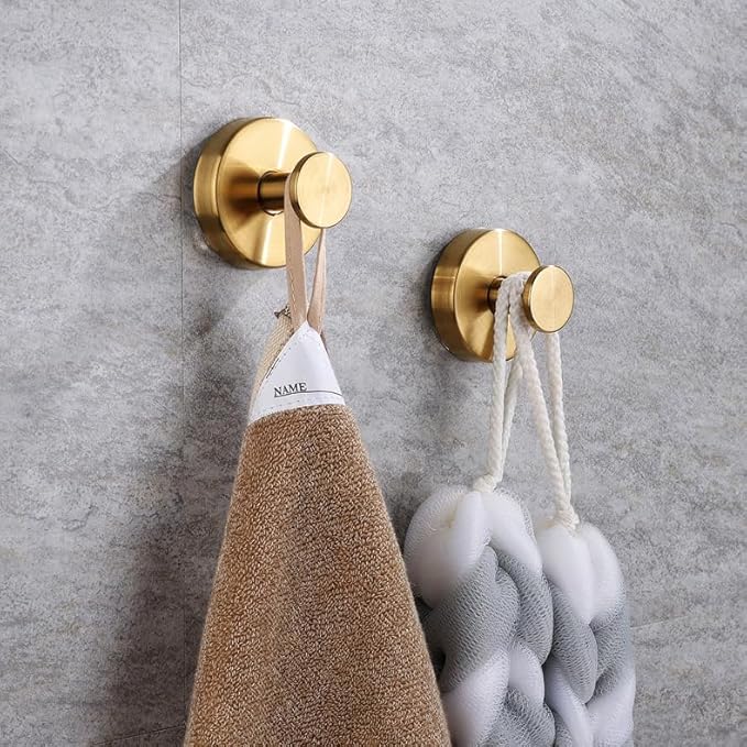 YEYSXSY Luxe Hold 4PC Gold Stainless Steel Suction Cup Towel Hooks for Bathrooms