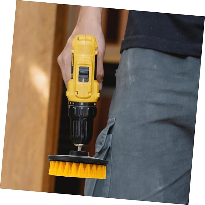 Electric Drill Brush Attachment Set 5-inch Hollow Round Brush Heads Yellow Replacement for Kitchen Floor Bathroom Heavy-Duty Scrubbing Household Cleaning Tools