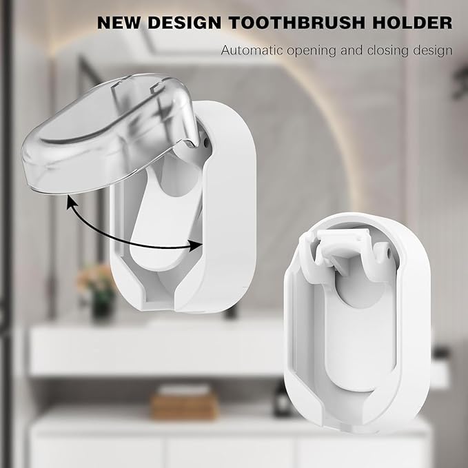 Toothbrush Holder 4-Pack, Dustproof Electric Toothbrush Holder Wall Mounted Adhesive Toothbrush Heads Organizer for Bathroom, Family & Travel(No Drilling)