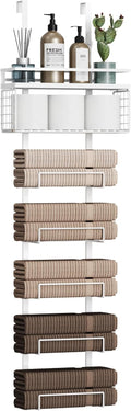 Towel Racks for Bathroom Over The Door Towel Racks Towel Storage Organizer with Metal Shelf Basket for Bathroom Rv Camper (7-Tier White)