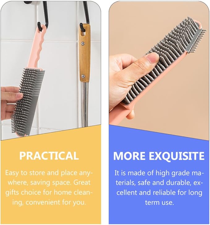 FRCOLOR Multifunctional 3-in-1 Bathroom Cleaning Brush with Crevice Scrubber Floor and Kitchen Countertop Plastic Brush for Household Dirt Removal, Pink