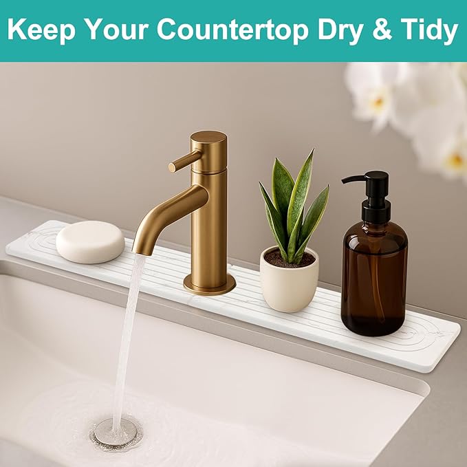 Drying Stone Faucet Mat for Kitchen Sink Trays Diatomite Quick Dry Around Faucet Mats Absorbent Drying Mat for Kitchen Counter Water Absorbing Stone Tray for Bathroom Sink Protector Splash Guard