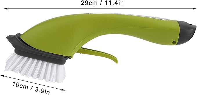 Soap Dispensing Dish Brush, 3-in-1 Heavy Duty Kitchen Scrub Brush with Built-in Soap Dispenser Fillable Reservoir Bathroom Scrubber Grout Cleaning Long Handle for Sink Bathtub
