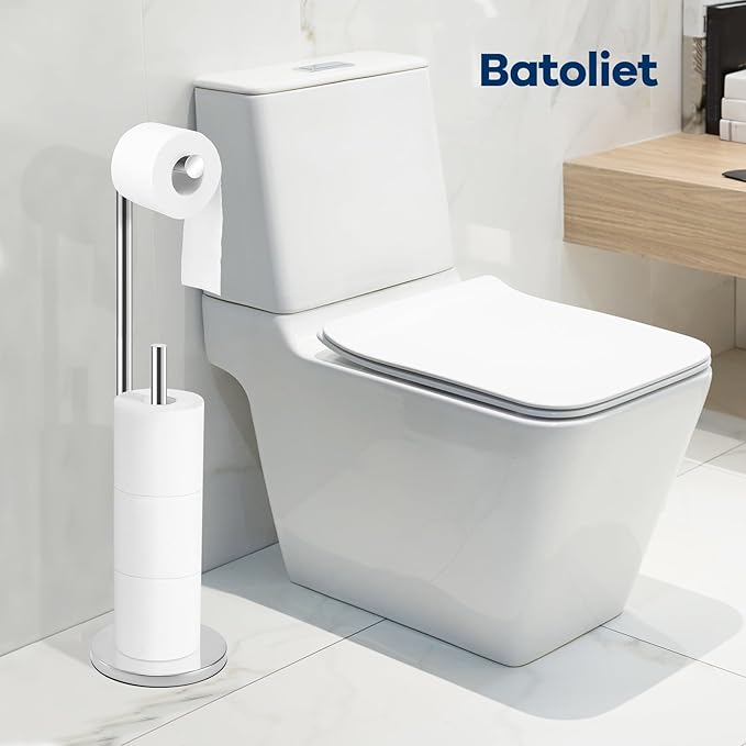 Toilet Paper Holder Stand,Toilet Paper Holder Free Standing,Chrome Toilet Paper Roll Holder for 4 Rolls,Bathroom Toilet Paper with Storage