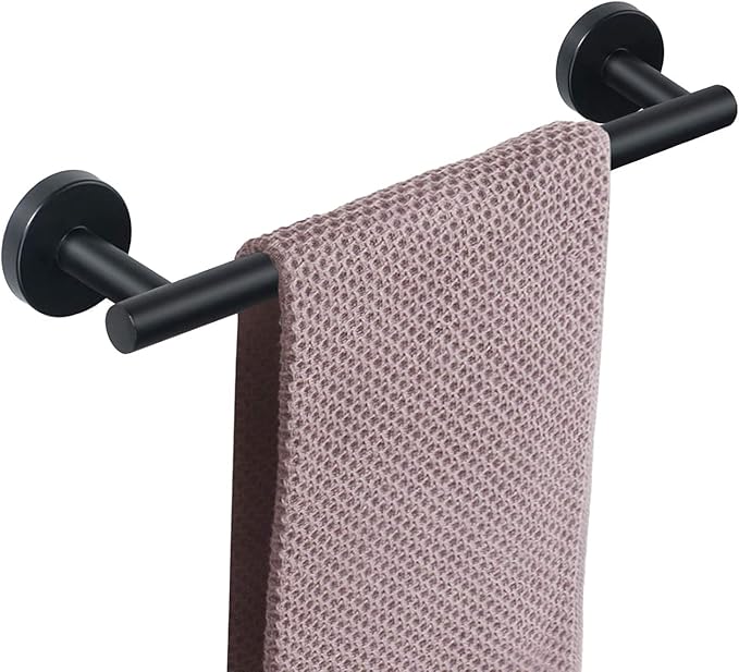 NearMoon Bath Towel Bar, Thicken Stainless Steel Shower Towel Rack Holder Wall Mounted for Bathroom, 9-lnch Overall Length-7-lnch Usable Hanging Space (1 Pack, Matte Black)