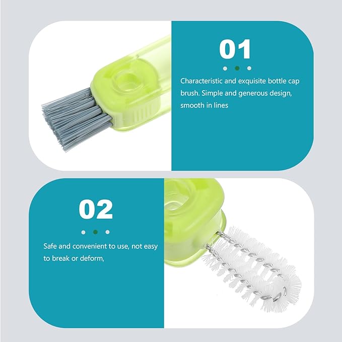 Milisten 3-in-1 Cup Lid Cleaning Brush for Tight Spaces, Portable Kitchen Brush with Crevice Gap Cleaner, Multifunctional Bottle and Straw Scrubber, Mint Green Small Household Tool