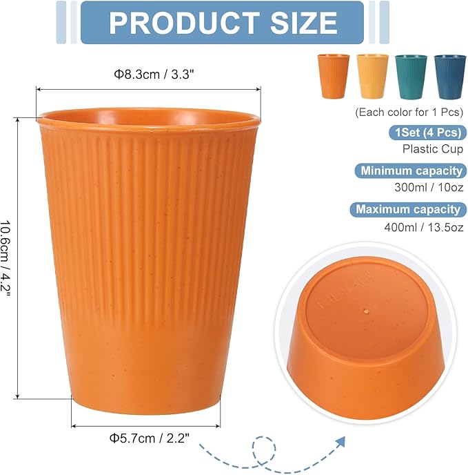 uxcell 4 Pcs Simple Toothbrush Cup, 3.3 x 3.3 x 4.2 Dishwasher Safe Bathroom Tumbler Reusable Plastic Cup Set for Storing Toothpaste Combs, Dark Blue/Dark Green/Orange/Yellow