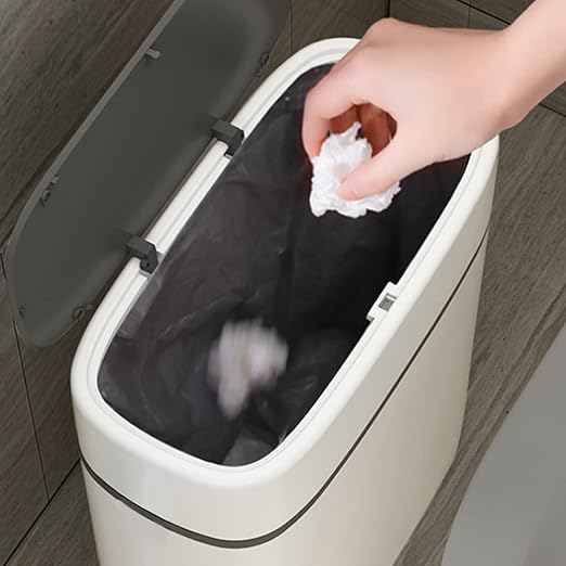 14 Litre Trash Can with Press Top Lid, 3.7 Gallons Plastic Garbage Bin, Slim Wastebasket
