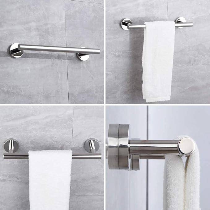 5-Pieces Set Bathroom Hardware Set Polished Stainless Steel Wall Mounted - Includes 24" Double Towel Bar, 12" Hand Towel Bar, Toilet Paper Holder, 2X Robe Towel Hooks, Bathroom Accessories Kit