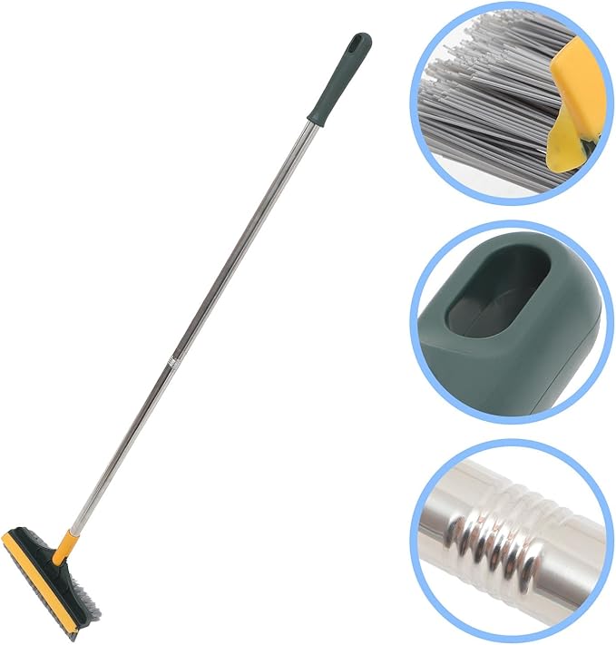 Veemoon Double-Sided Floor Scrub Brush for Grout and Tile Bathroom Floor Scrubber Brush with Long Handle Yellow-Green Upgrade Deep Corner Cleaning