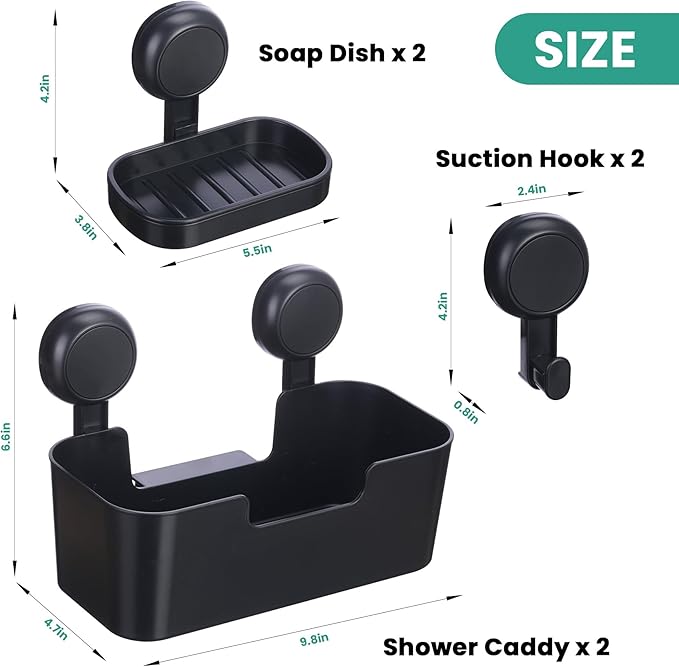 Shower Caddy, Bathroom Organizers and Storage, 6 Pack Adhesive Organizers and Storage with No Drilling Hanging Shower Shelf, Removable Plastic Bathroom Accessories, Black
