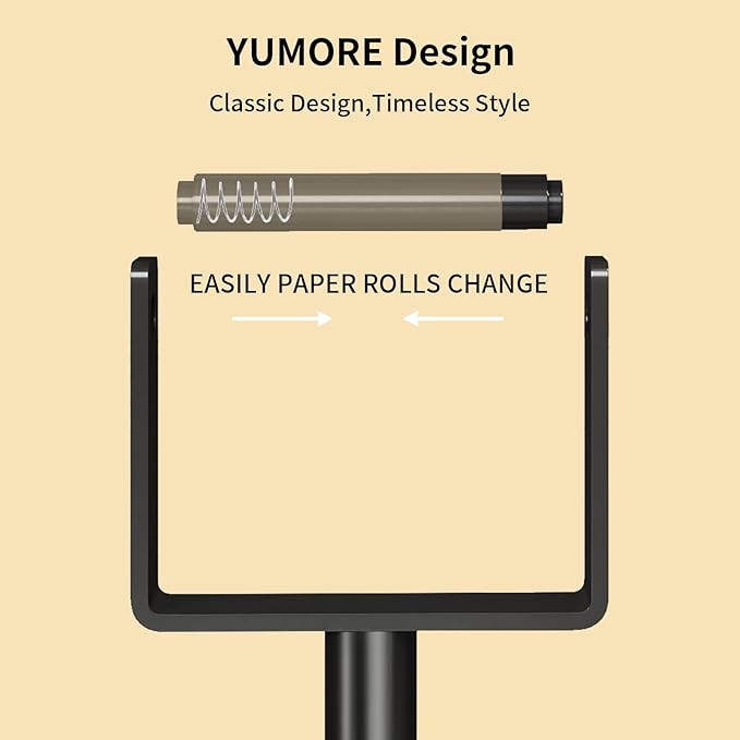 YUMORE Toilet Paper Holder Stand with Storage, Bathroom Weighted Base Floor Toilet Paper Roll Holder Free Standing for 3 Rolls, Matte Black