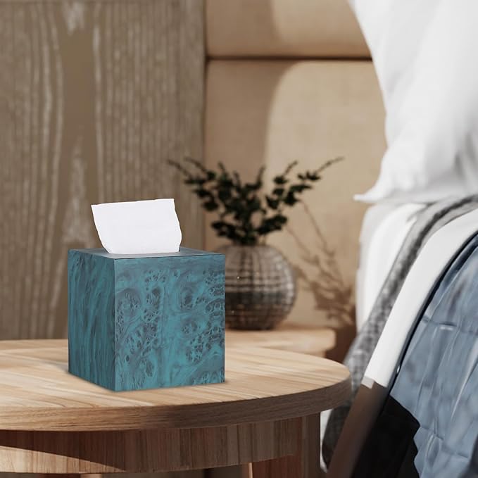 Metal Square Tissue Box lid, Modern Facial Tissue Holder for Bathroom Vanity Tops, Bedroom Dressers, Nightstands, Desks, Offices (Deep Emerald Green)