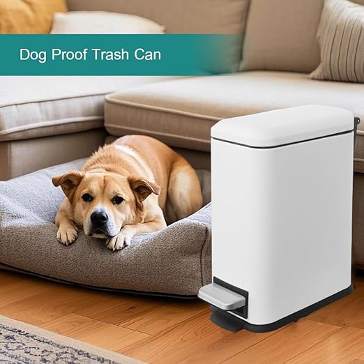 1.3 Gallon Stainless Steel Trash Can - Small Bathroom & Office Waste Bin with Lid, Compact Design, Durable Metal Construction, (White)