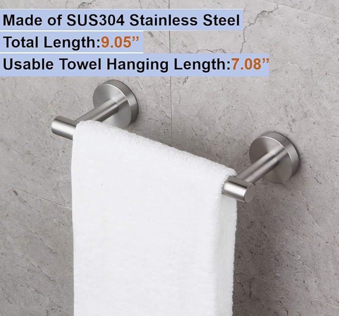 9 Inch Towel Bar for Bathroom 9/12/16/24/28/33 Inch Kitchen Hand Towel Holder Brushed Nickel SUS304 Stainless Steel RUSTPROOF Wall Mount Towel Rod (1, Brushed Nickel, 9 Inch)