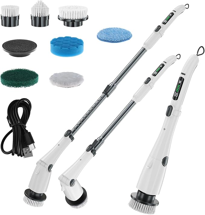 Long & Short Retractable Electric Cleaning Brush – Handheld Powerful Multifunction Spin Scrubber for Bathroom, Kitchen, Tile, Grout & Hard-to-Reach Areas