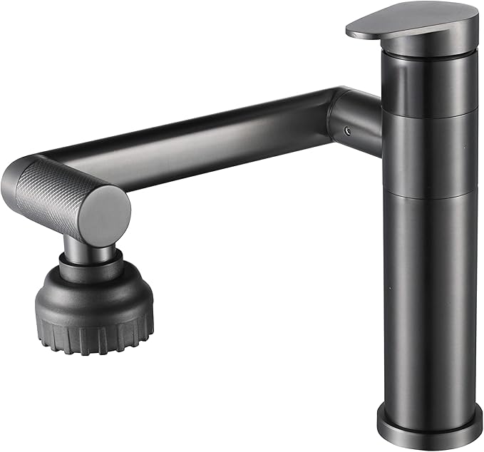 1080 Degree Swivel Bathroom Faucet Gun Grey Lavatory Basin Sink Faucet 1 Handle Big Angle Spray Aerator Spout Extender Universal 360° Rotating Arm Splash Filter 2 Water Outlet Modes