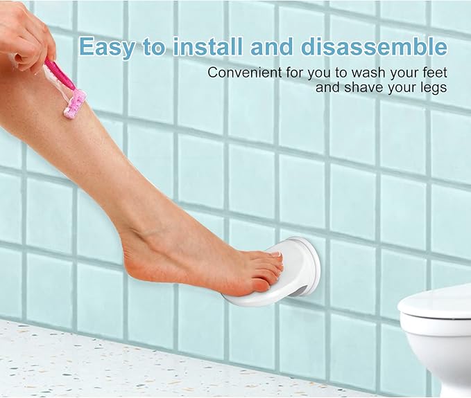 Andiker Shower Foot Rest, Bathroom Pedal with Suction Cup Shower Shaving Legs Aid, No Drilling for Home Hotel Bathroom Toilet Use (White)
