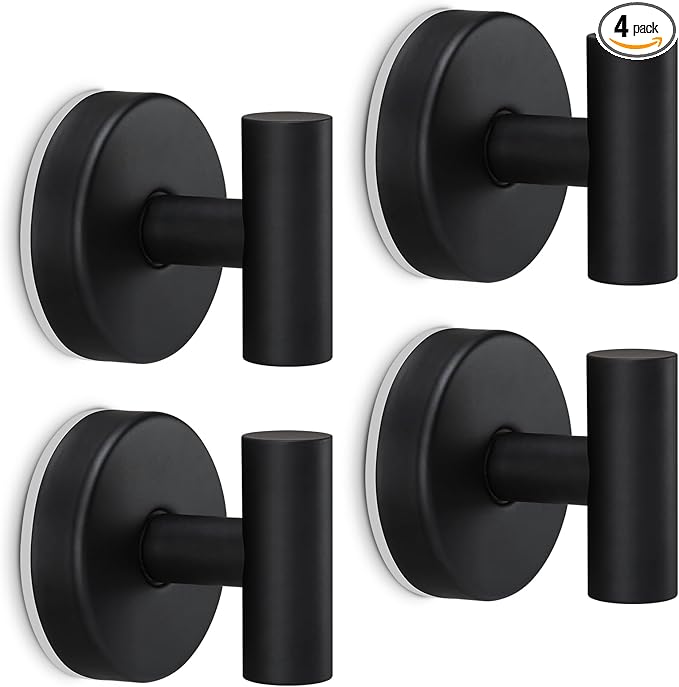 Towel Hooks Shower Suction Hook Towel Hanger for Bathroom Hanging Coat, Robe, Removable Wall Mounted Hook for Bedroom Kitchen Hotel Pool Matte Black(4-Pack)