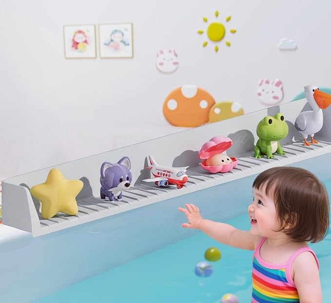 Bathtub Splash Guard for Kids - 2.6 Ft Length with Toy Tray & 11 Strong Suction Cups, Silicone Splash Guard for Easy Clean & Fold,Universal for Tubs,Bathroom & Kitchen Sinks