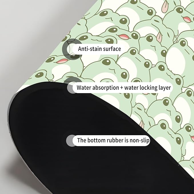 Absorbent Splash Guard Mat for Kitchen Sink, 15×5.5 Inch Cute Fast Drying Drip Catcher Behind Faucet Mat, Non-Slip, Washable Sink Mat Gadgets for Bathroom, Kitchen, Bar Green Frog