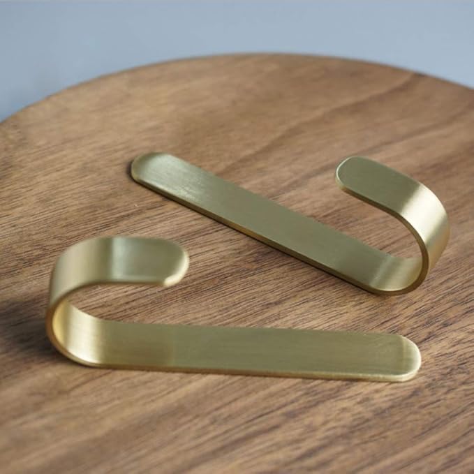 Brass Bath Towel Hook, Brushed Gold Coat Robe Clothes Hook for Bathroom Kitchen Garage Wall Mounted (Pack of 2), No Screw Need