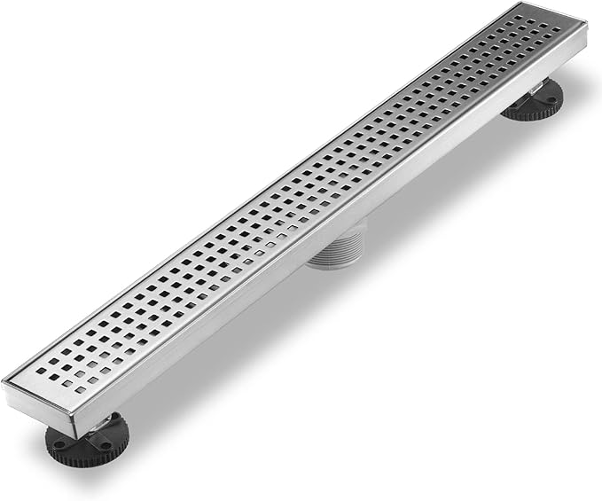Sharp-tec 24 inch Linear Shower Drain, Brushed Rectangular Floor Drain, V-Shape Design Drain Channel, 304 Stainless Steel, cUPC Certificated for Bathroom Shower (Drain Base is Not Included)