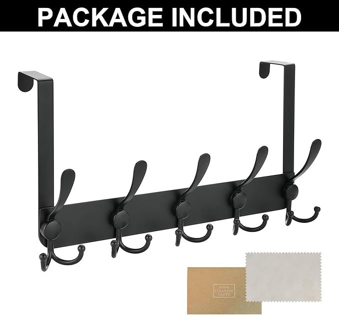 No Drill, No Installation Over The Door Coat Rack with 15 Hooks - Door Hanger Organizer for Towels, Coats, Hats | Bathroom, Bedroom, Closet Storage Solution