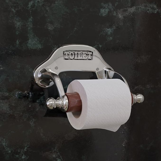 Stylish Wall Mount Toilet Paper Holder 6.5" W Chrome Plated Solid Brass Easy Install Toilet Tissue Paper Holders with Wooden Roll for Bathrooms Includes Hardware Renovators Supply Manufacturing