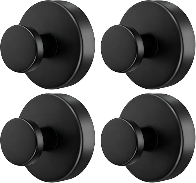 4 Pack Suction Cup Hooks, Removable Stainless Steel Drill-Free Heavy Duty Strong Suction, Reusable Waterproof Hooks for Bathroom Kitchen Mirror Tile Glass, Wall Hooks for Hanging Towels Keys(Black)