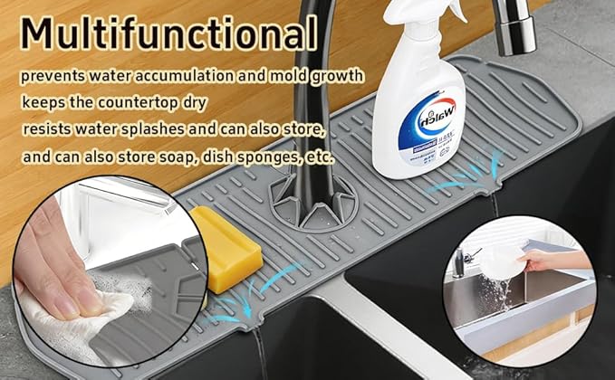 Kitchen Sink Faucet Mat - 2026 New Foldable Sink Protectors for Kitchen Sink, Multi-Size Silicone Faucet Guard & Draining Mat, Splash Guard Keeps Countertop Dry, for Farmhouse RV Bathroom